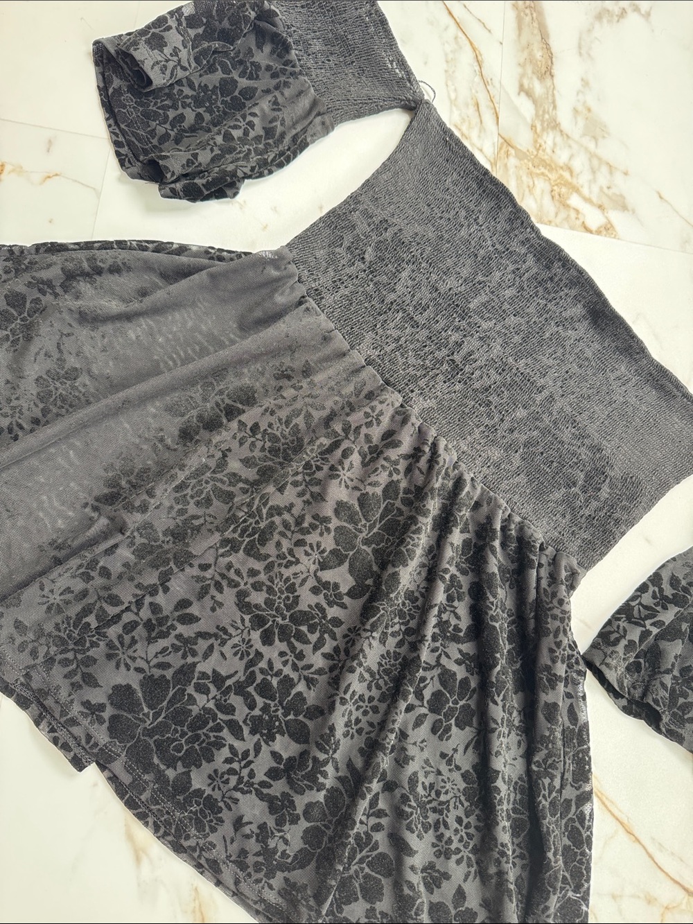 Francesca’s Velvet Burnout Off The Shoulder Smoked Baby Doll Top Sz L Whimisgoth
